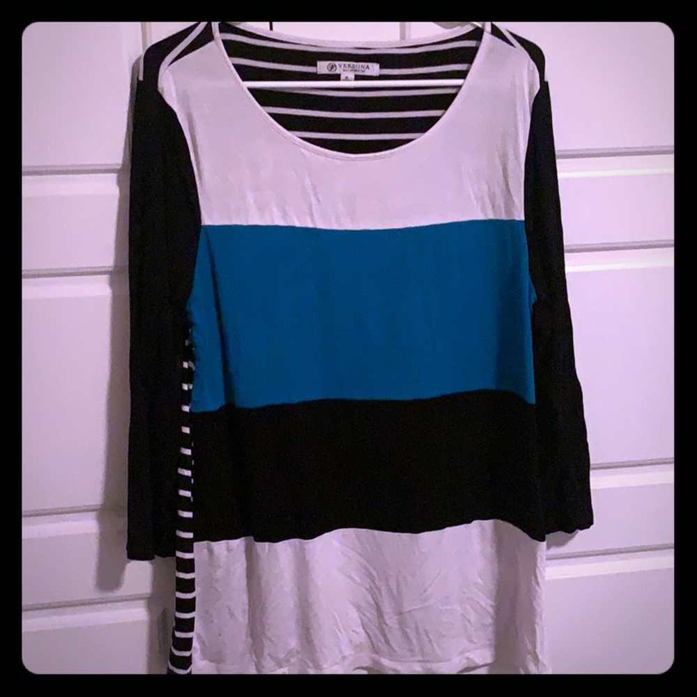 VERSONA COLORBLOCK TOP 3/4 SLEEVES STRIPED